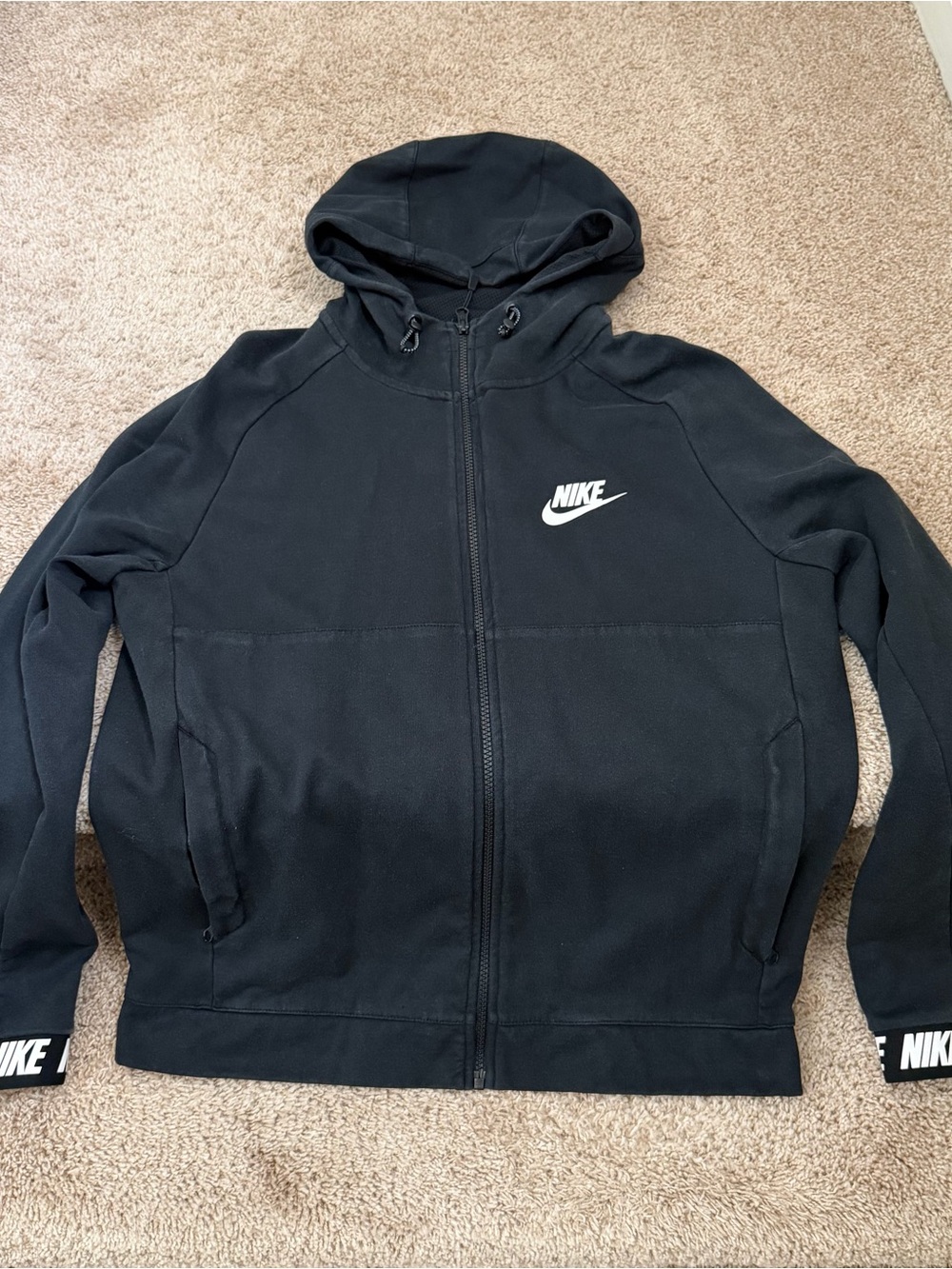Nike Black Full-Zip Hooded Sweatshirt with White Logo